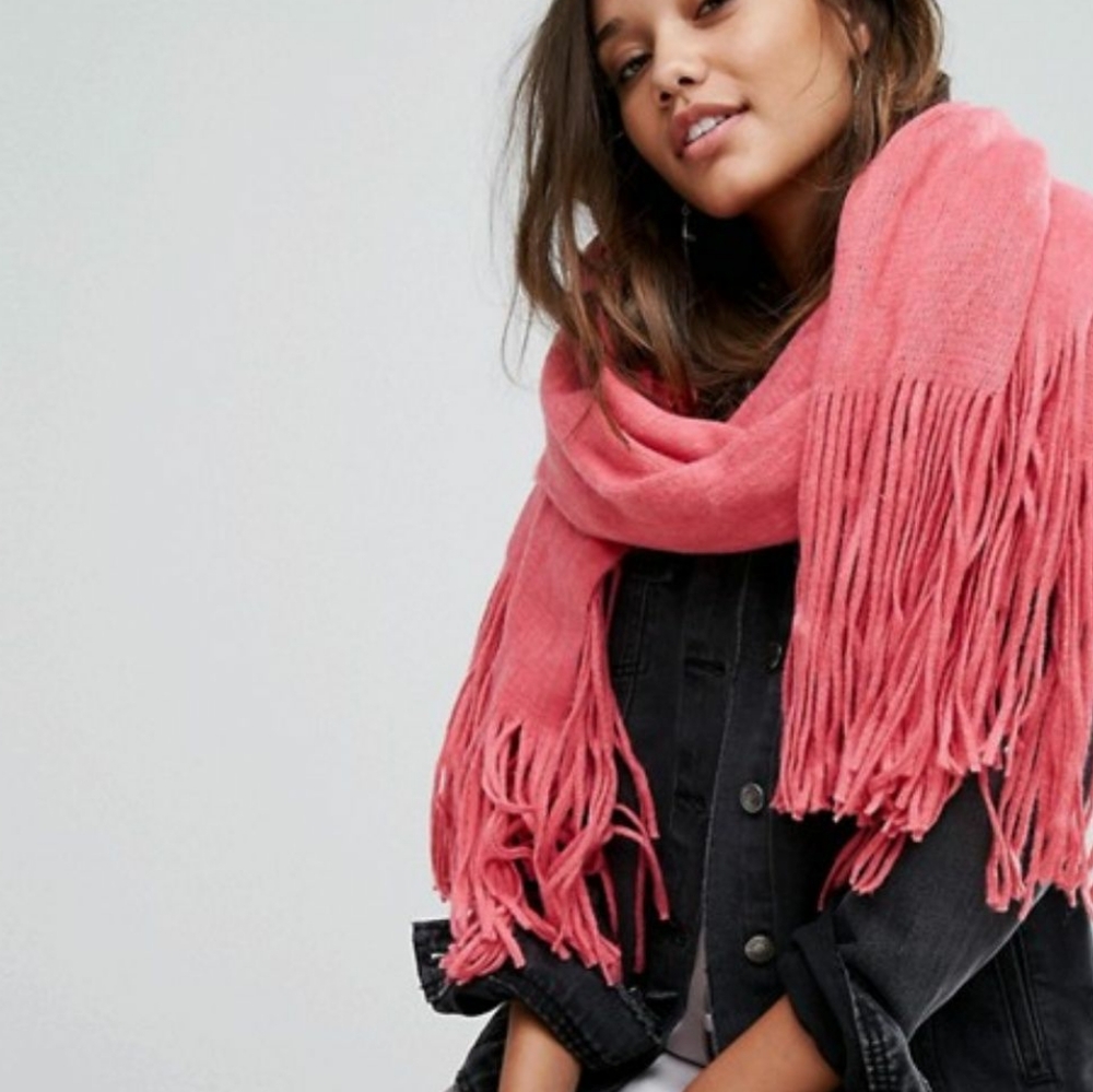 Free People Hot Pink Colby Brushed Fringe Scarf